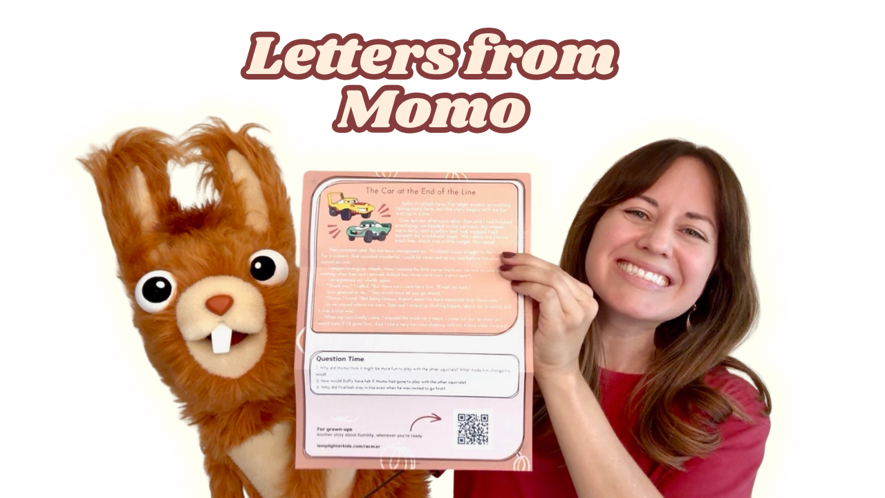 Rebecca and Momo holding a printed Letter from Momo.